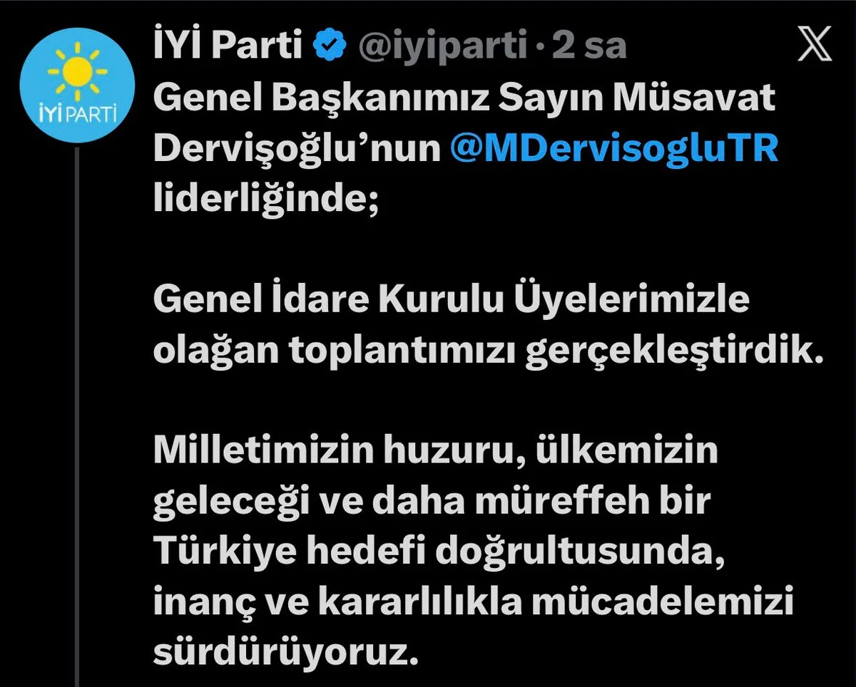 İYİ Parti Genel İdare Kurulu, Dervişoğlu liderliğinde olağan toplantı için toplandı
