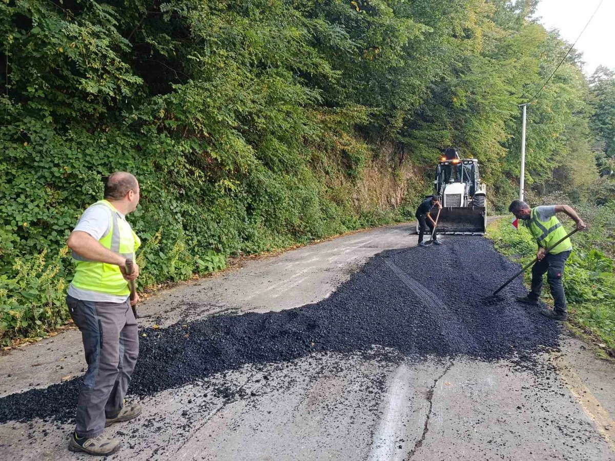 Düzce İl Özel İdaresi, Gölyaka Yunusefendi Köyü'nde asfalt yama çalışması yapıyor