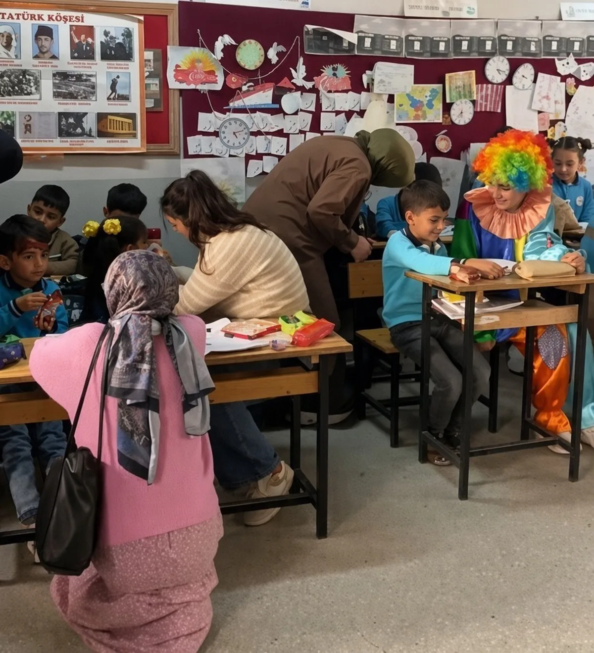 Erzincan'da gönüllü üniversiteliler köy okulu çocuklarına palyaçolu gün yaşattı