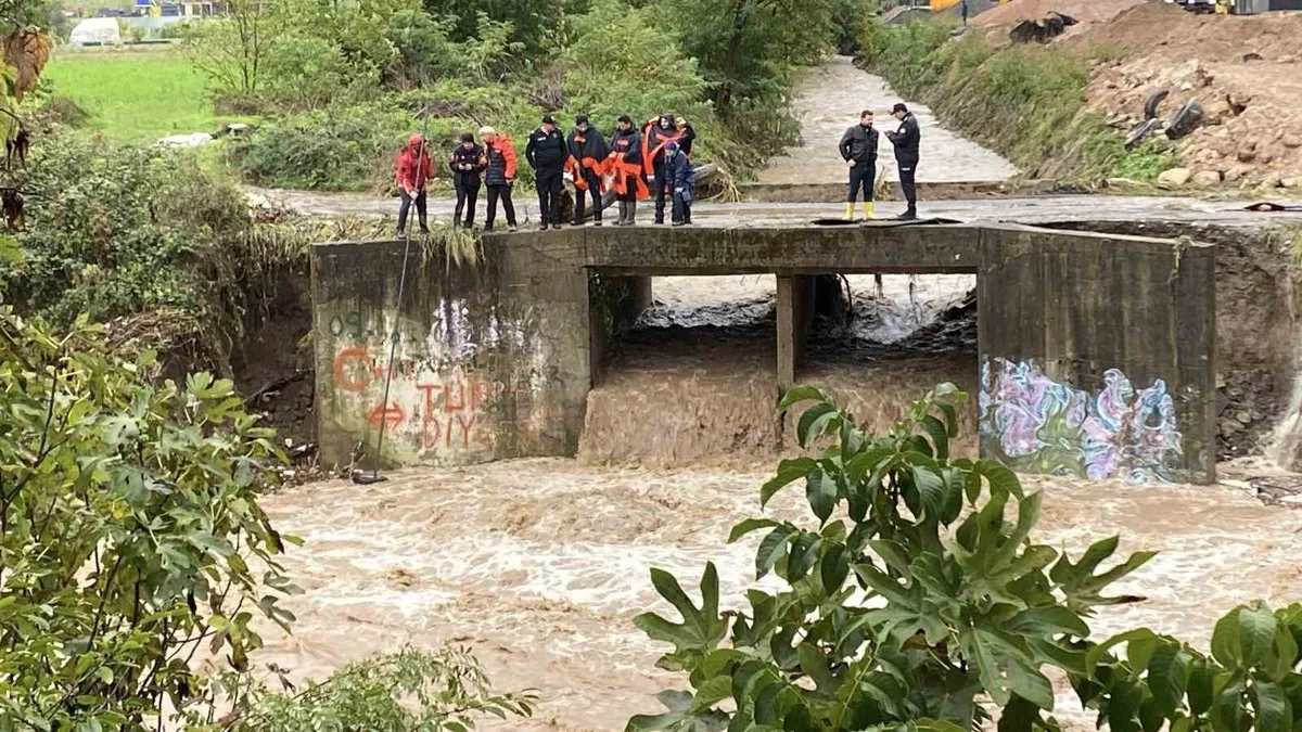 Kocaeli Başiskele'de Kiraz Çayı'na düşen aracın ardından kayıp kişi aranıyor
