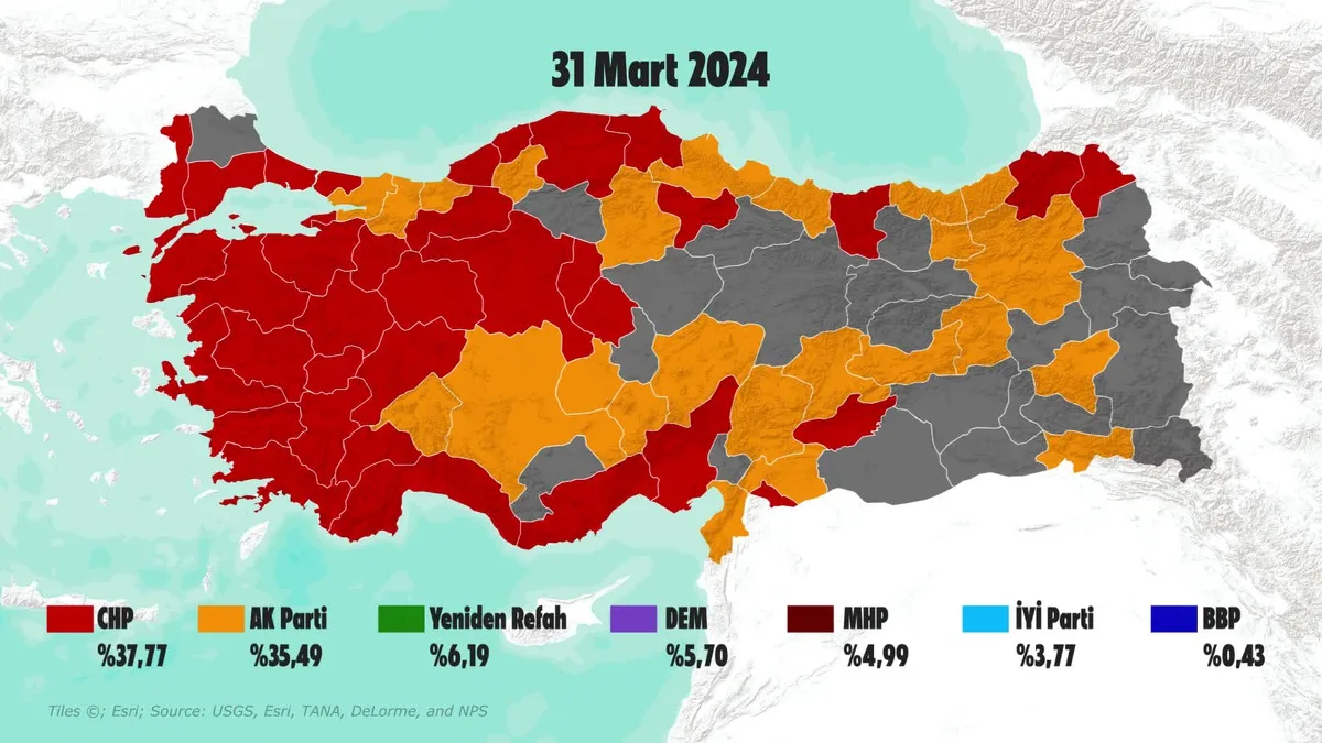 31 Mart 2024’te oluşan "kırmızı ağırlıklı" harita değişti: 37 ilde belediyeyi yöneten parti değişti
