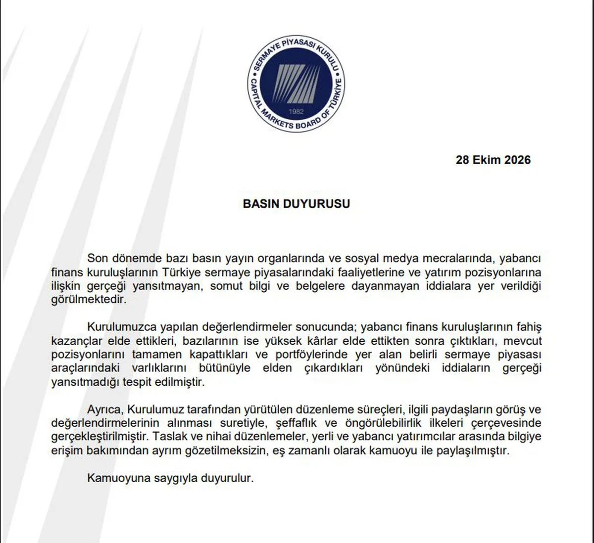 SPK, yabancı finans kuruluşlarının kazanç iddiasının gerçeği yansıtmadığını açıkladı