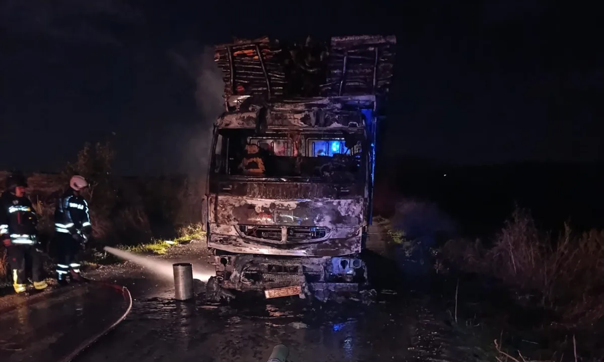 Samsun Vezirköprü'de odun yüklü kamyon yangını söndürüldü, kamyon kullanılamaz oldu
