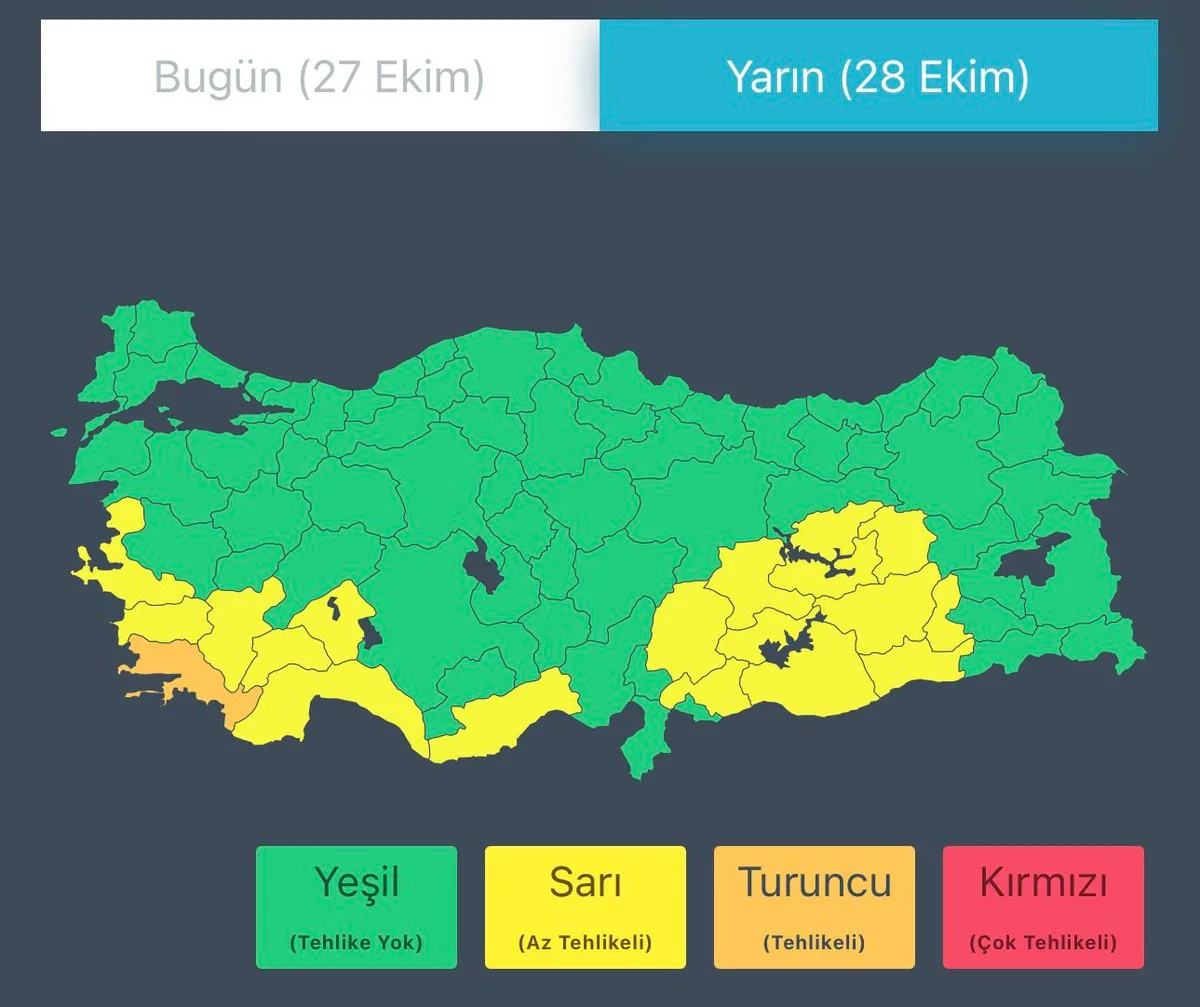 Çevre Bakanlığı, Muğla'ya turuncu, 18 il için sarı kodlu yağış uyarısı yaptı