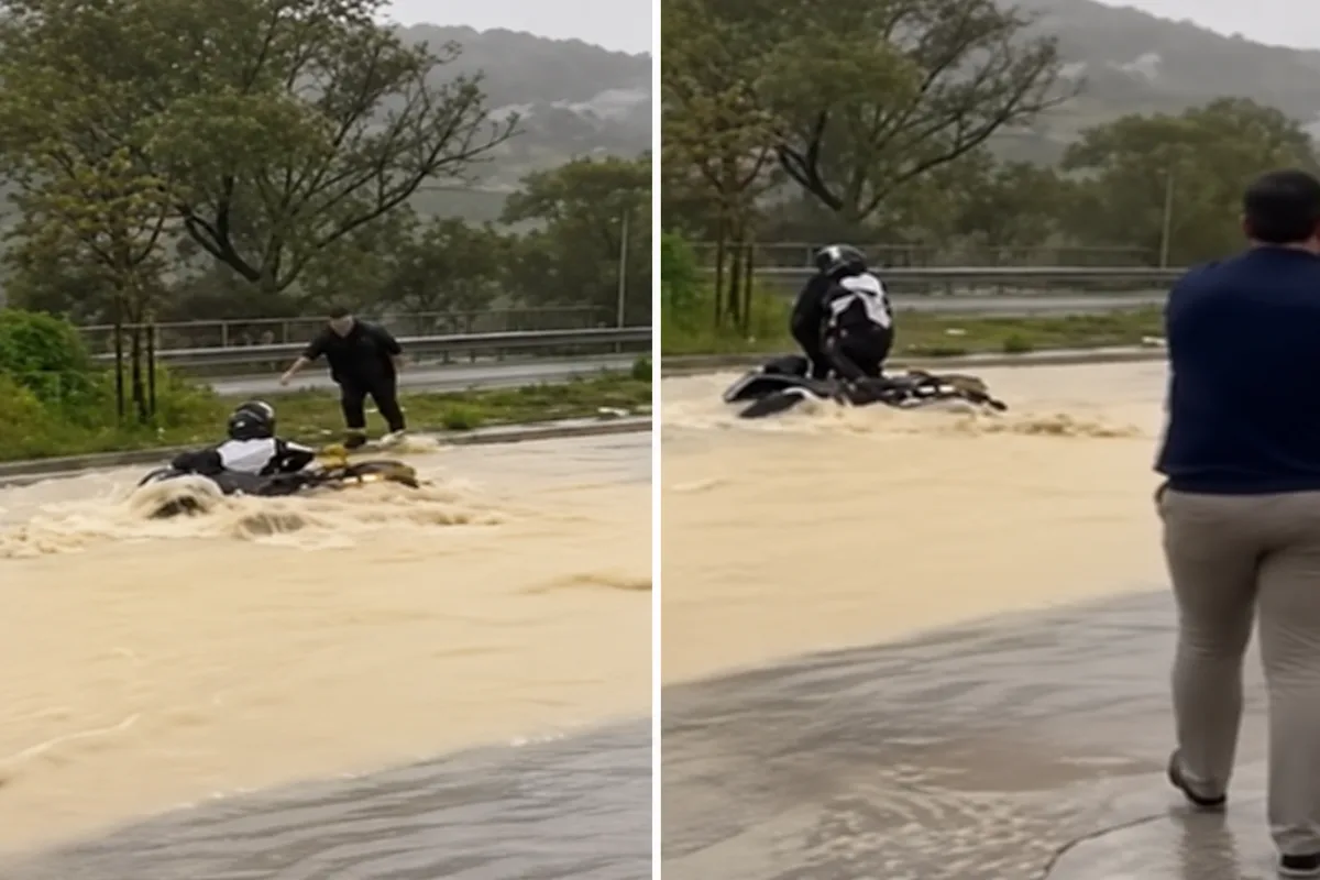 İstanbul’da sel sularına kapılan motosikletliyi vatandaşlar kurtardı