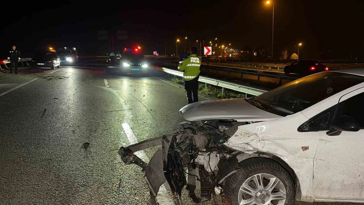 Düzce'de kontrolden çıkan otomobil bariyerlere çarptı, sürücü hafif yaralandı.
