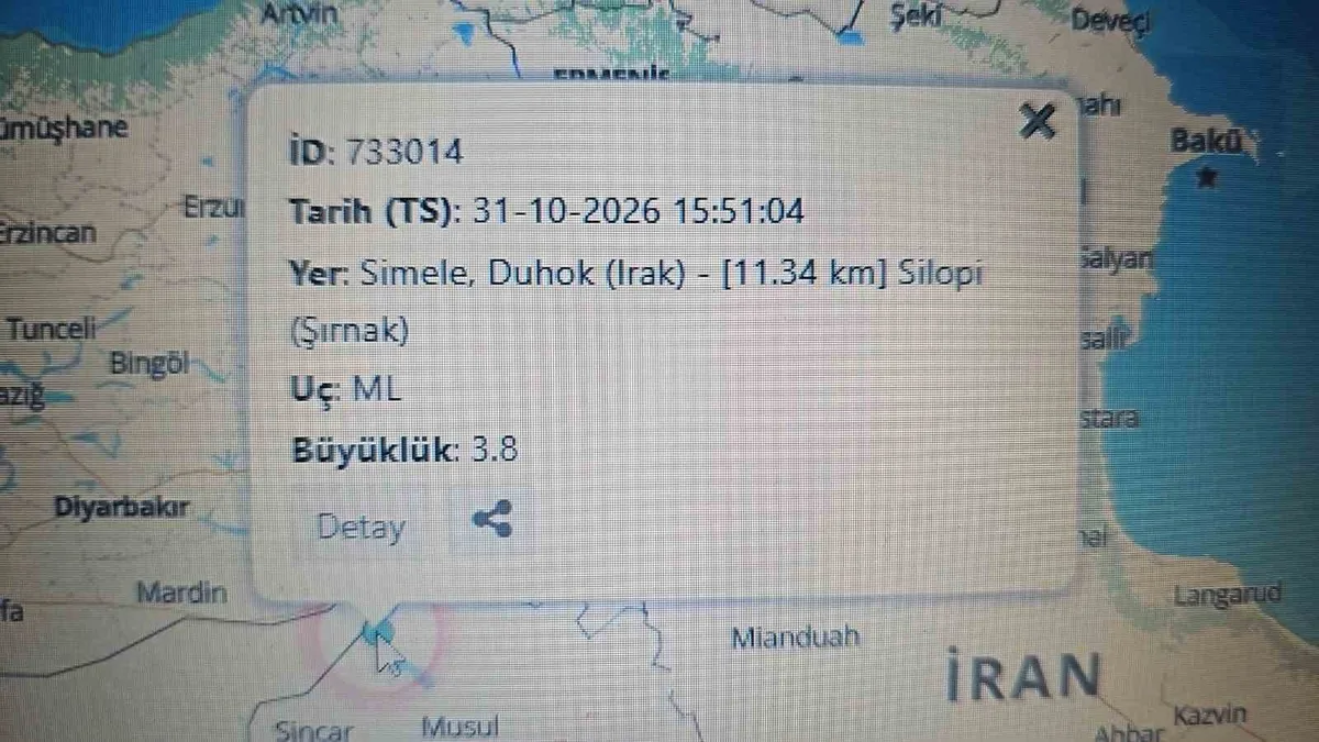 Irak'taki 3.8 büyüklüğündeki deprem Şırnak'ın Silopi ilçesinde de hissedildi