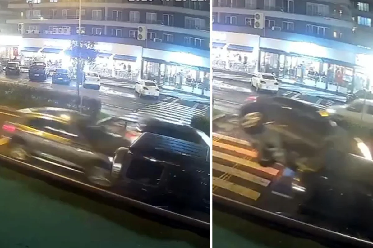 Lüks otomobil, park halindeki araca çarpıp takla attı! O anlar kamerada