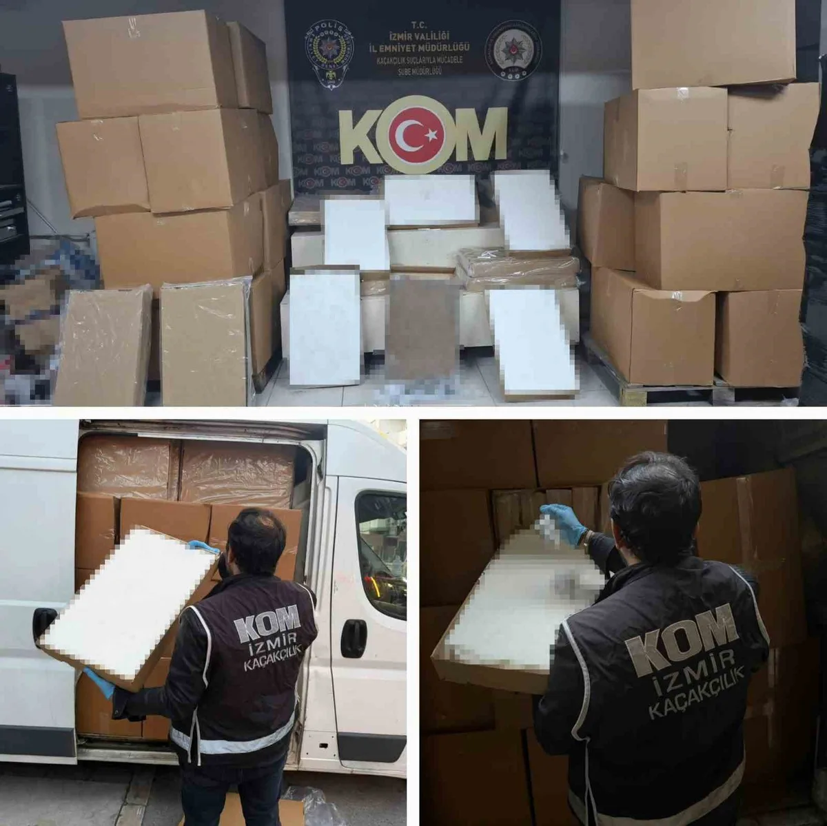 İzmir Gaziemir'de mobil depo operasyonunda 2 milyon 160 bin makaron ele geçirildi