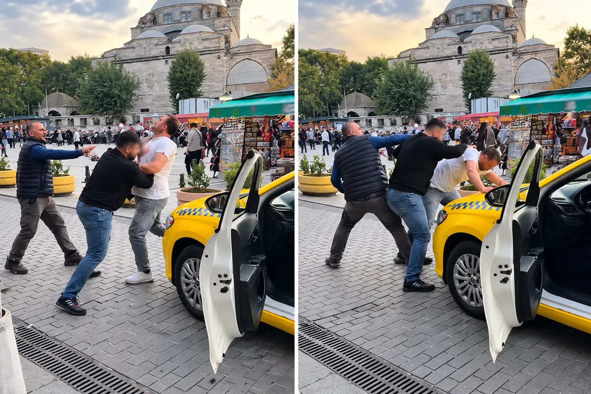 Çemberlitaş'ta taksicilerin yolcu kavgası kamerada: Sokak ortasında yumruklaştılar