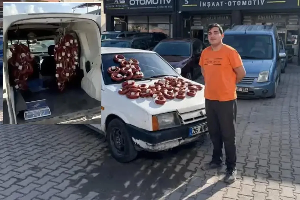 Duyanlar şaşıp kalıyor! Aracını sucuk ile takas etti