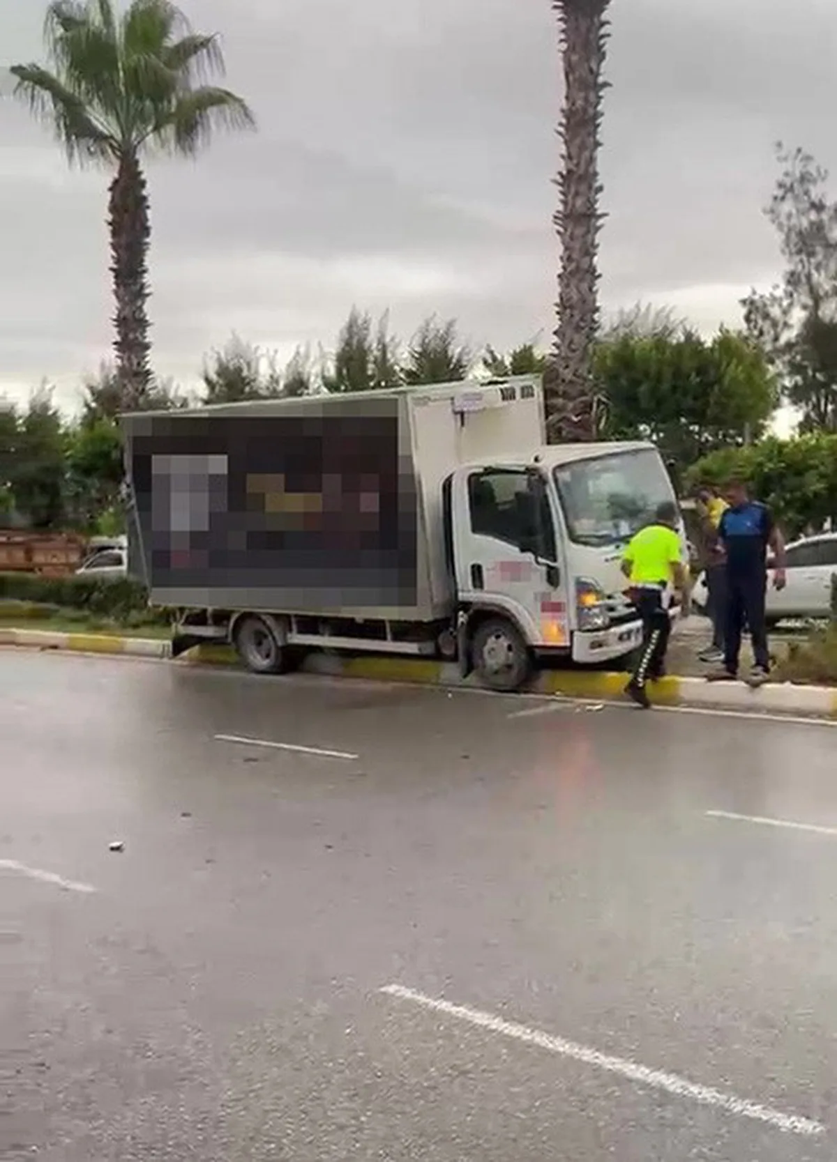 Antalya Manavgat'ta fenalaşan kamyonet sürücüsü refüje çıkıp yaralandı