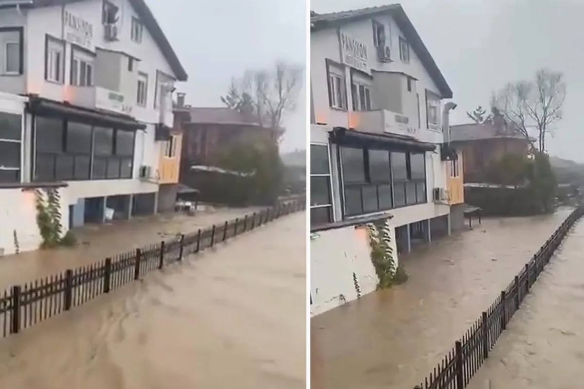 İstanbul'da sel manzaraları! Hızla gelen sular, bahçe duvarını yıktı