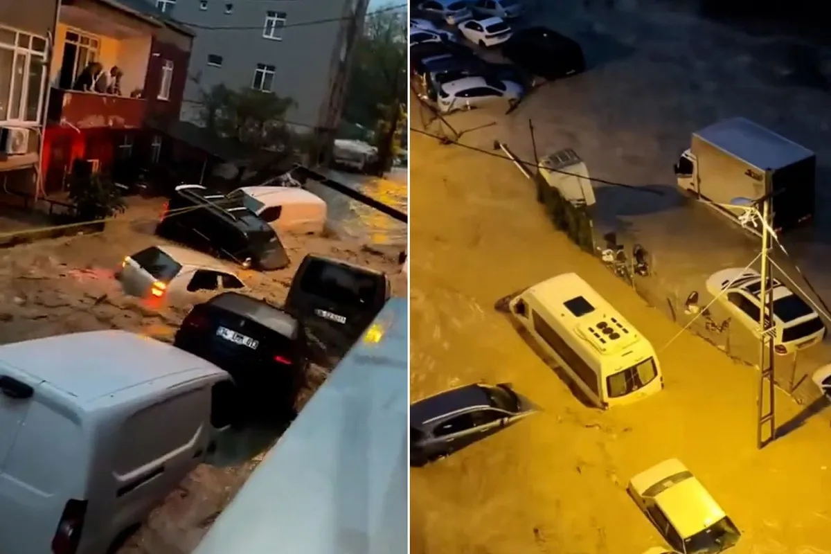 Sarıyer Ayazağa'da sel: Otomobiller sürüklendi, üst üste çıktı