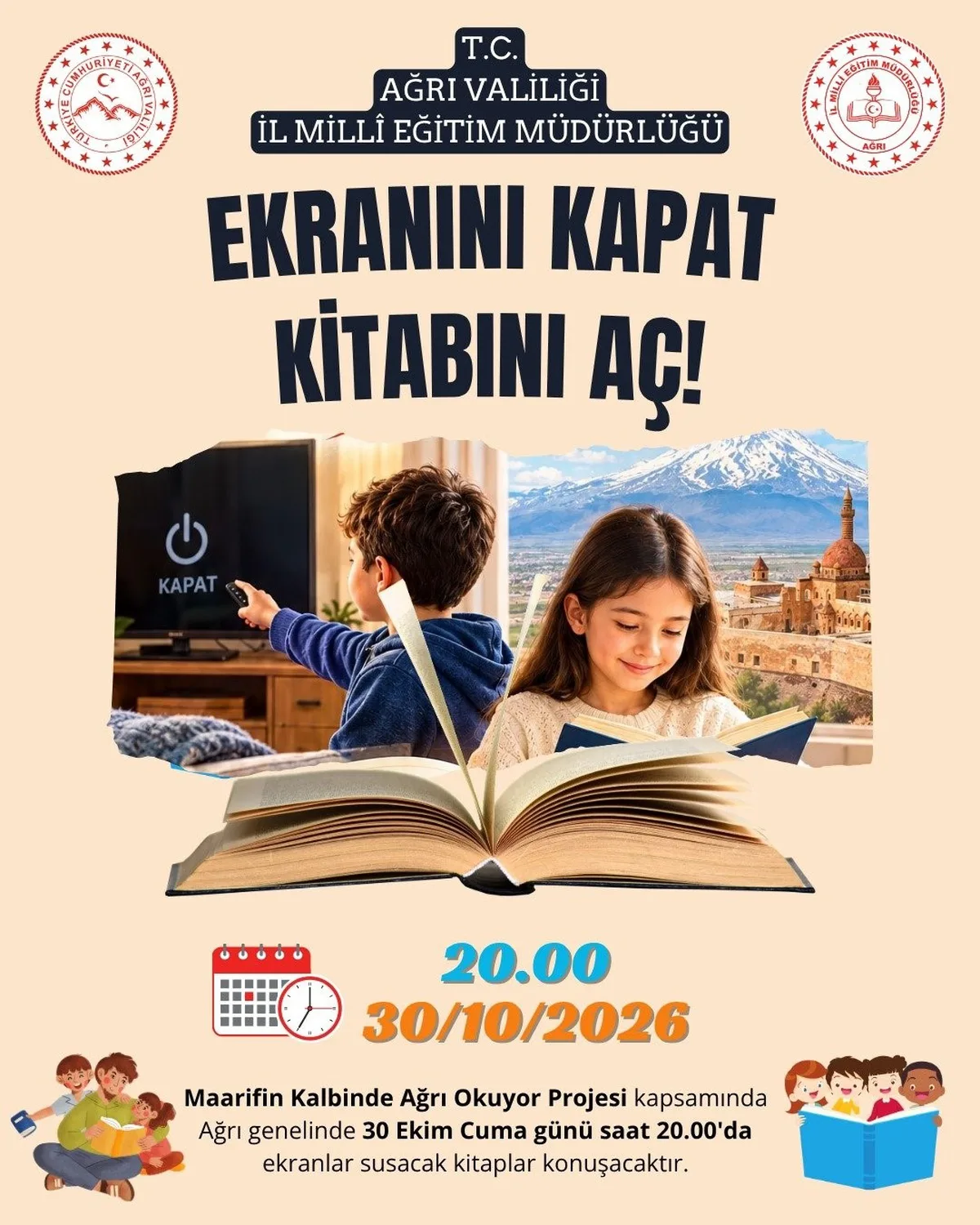 Ağrı'da 30 Ekim'de saat 20.00'de kitap okuma etkinliği düzenlenecek