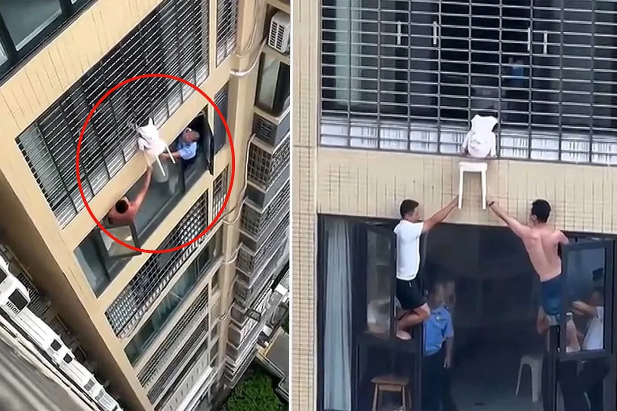 12'nci kattan sarkan minik kızı kurtarmak için seferber oldular