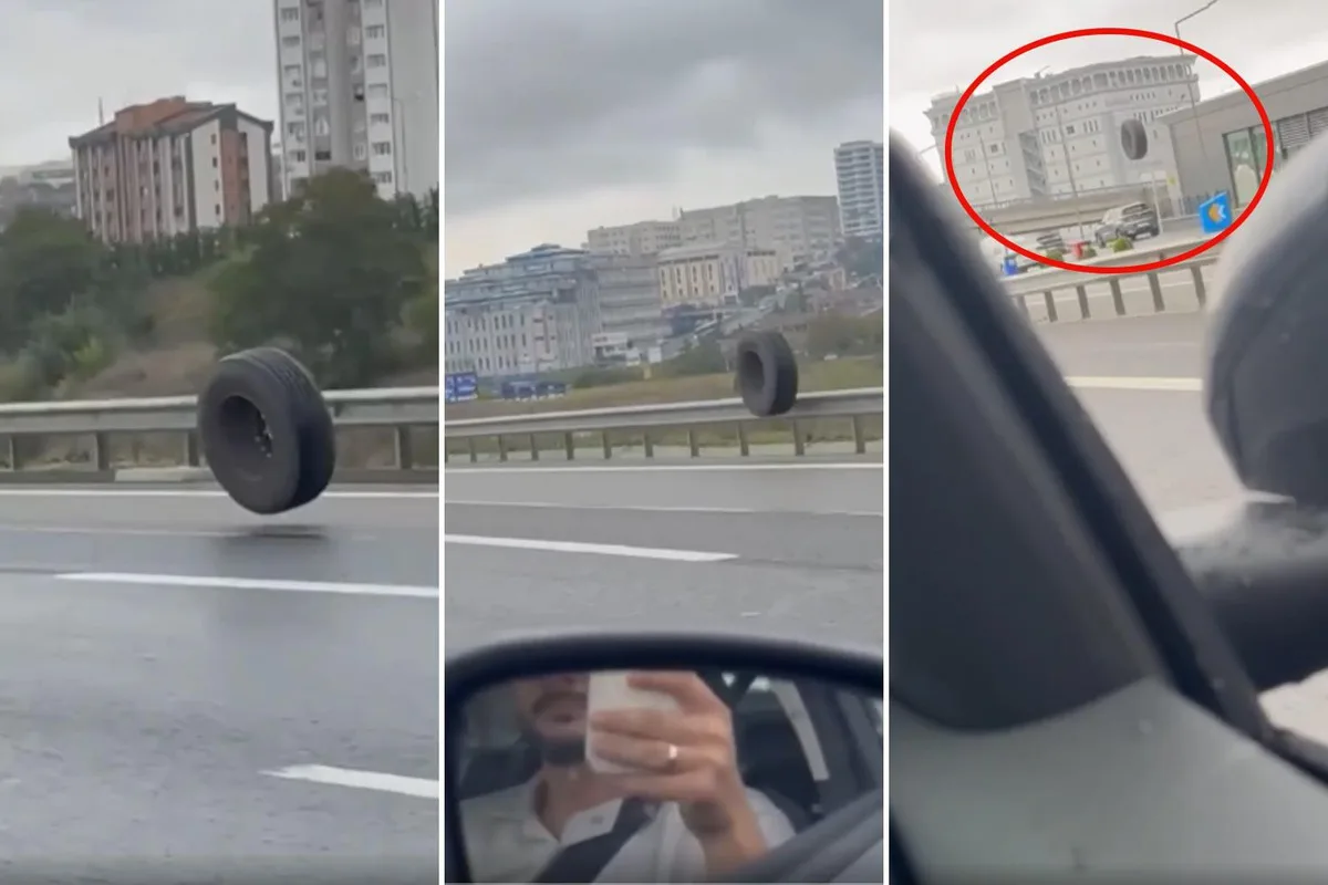 İstanbul’da otoyolda korku dolu anlar: Tırdan kopan dev lastik trafiğe savruldu