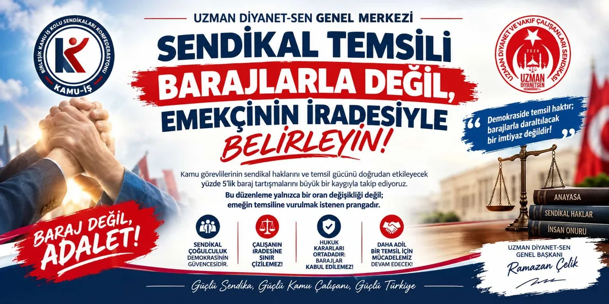 Uzman Diyanet-Sen Genel Başkanı Çelik, yüzde 5'lik baraj önerisine karşı çıktı