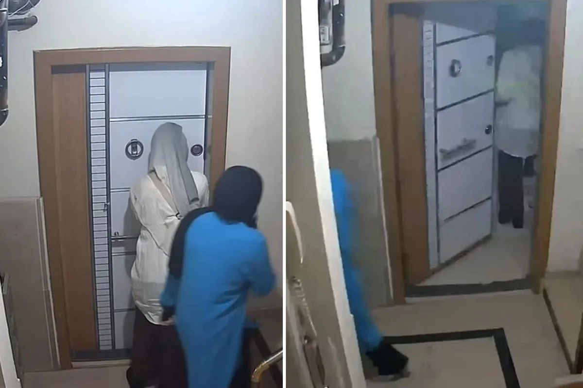Hırsız kadınlar kamerada! Kapıyı açıp daireye girdiler ama o anda hiç beklemedikleri bir şey oldu