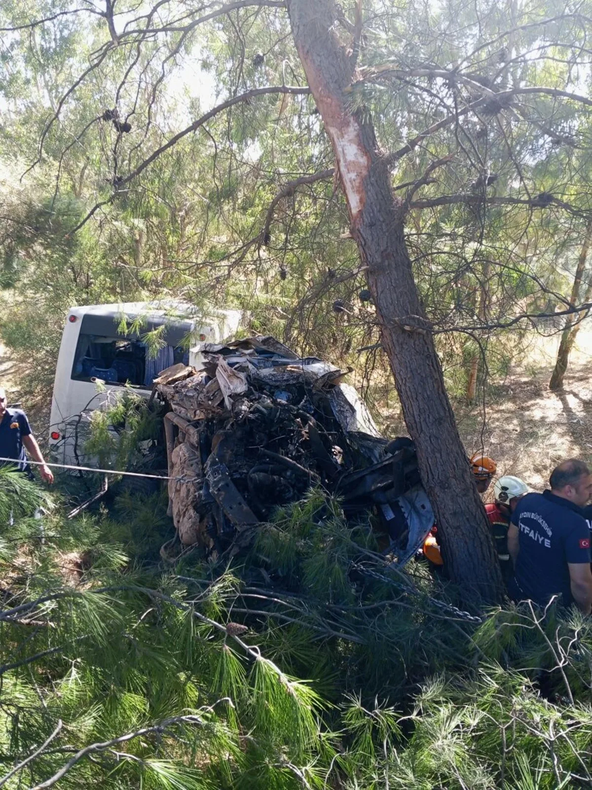 Aydın'da tur otobüsü ile minibüs uçuruma yuvarlandı, 2 kişi öldü, 9 kişi yaralandı