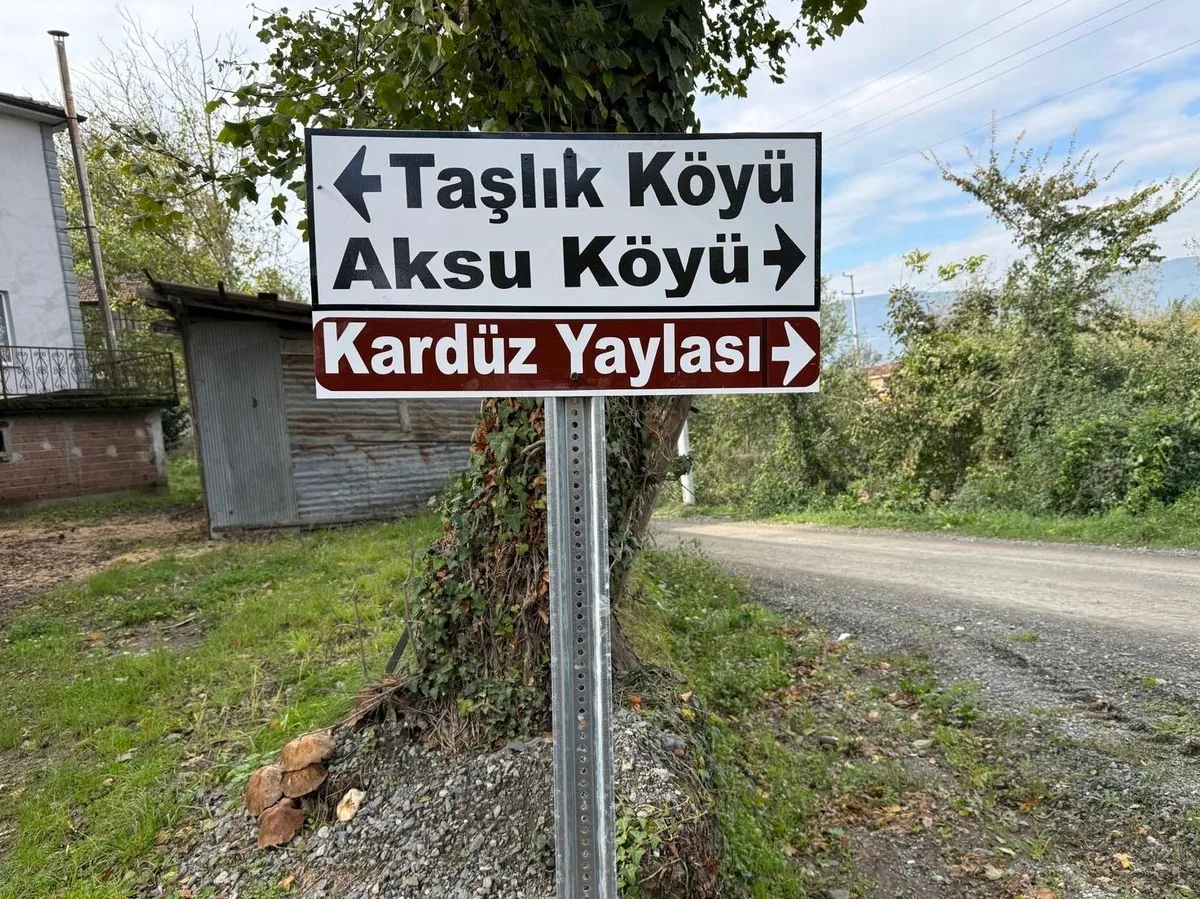 Düzce İl Özel İdaresi, Gölyaka Taşlık köyünde trafik levhalarının montajını tamamladı